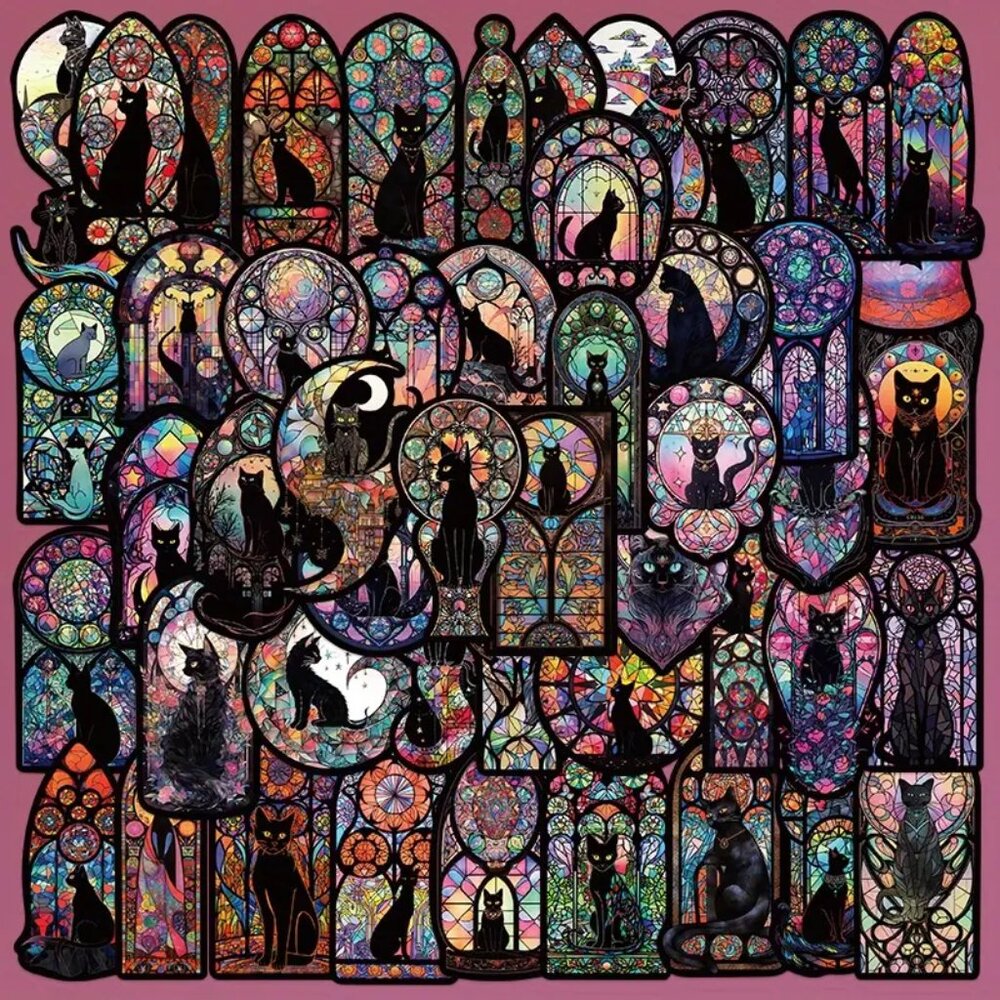 10pcs Black Gothic Style Cat Tarot Waterproof Stickers - Picture 8 of 9